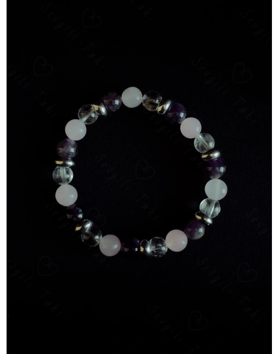 Ametist ve Kuvars Doğal Taşlı Bileklik -777 Serisi