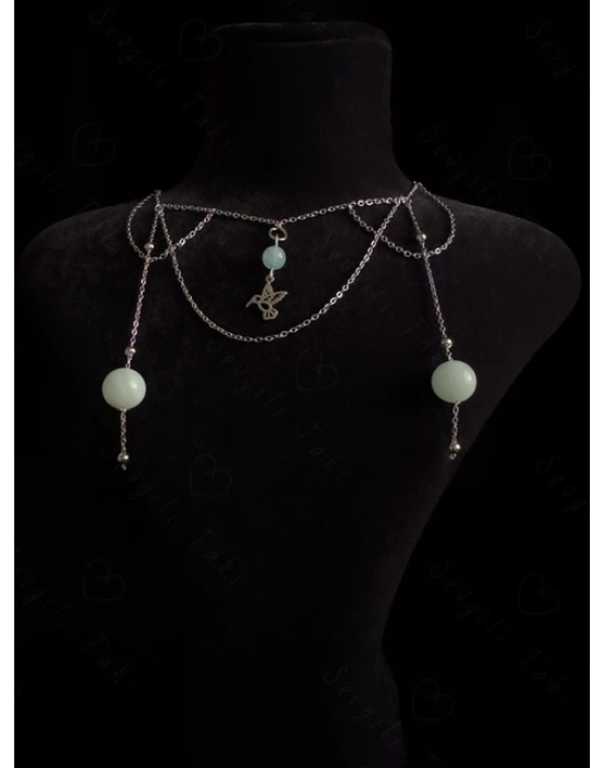 Aquamarin Doğal Taşlı Çocuk Çelik Kolye -Deniz Serisi