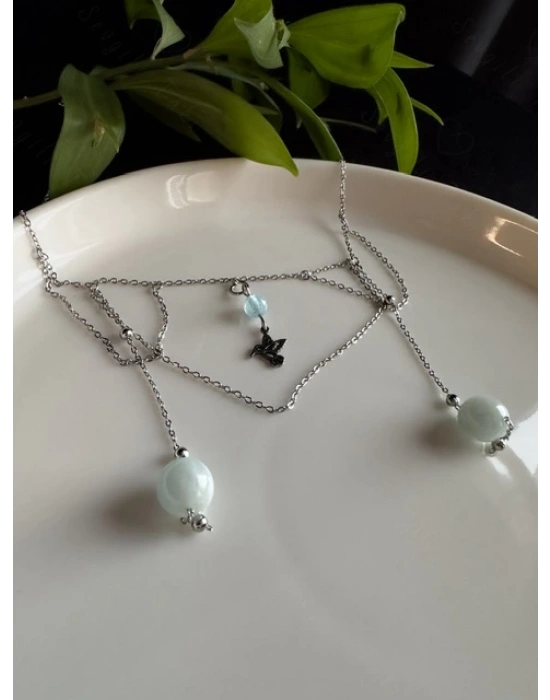Aquamarin Doğal Taşlı Çocuk Çelik Kolye -Deniz Serisi