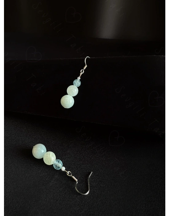 Aquamarin Doğal Taşlı Çelik Küpe-777 Serisi