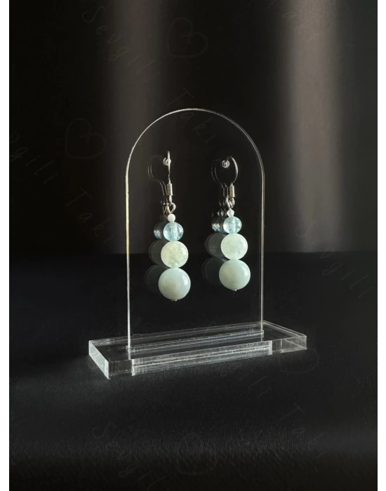 Aquamarin Doğal Taşlı Çelik Küpe-777 Serisi