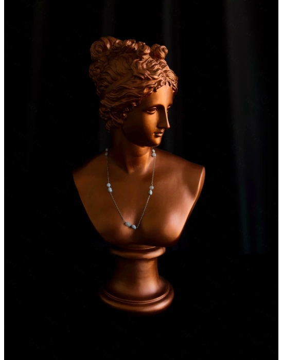 Aquamarin ve Kalsedon Doğal Taşlı Çelik Kolye | Vishuddha Serisi