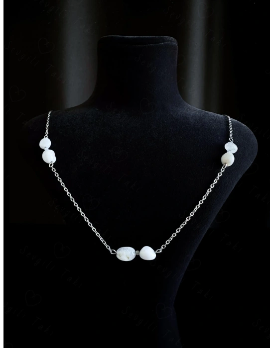 Aquamarin ve Kalsedon Doğal Taşlı Çelik Kolye | Vishuddha Serisi