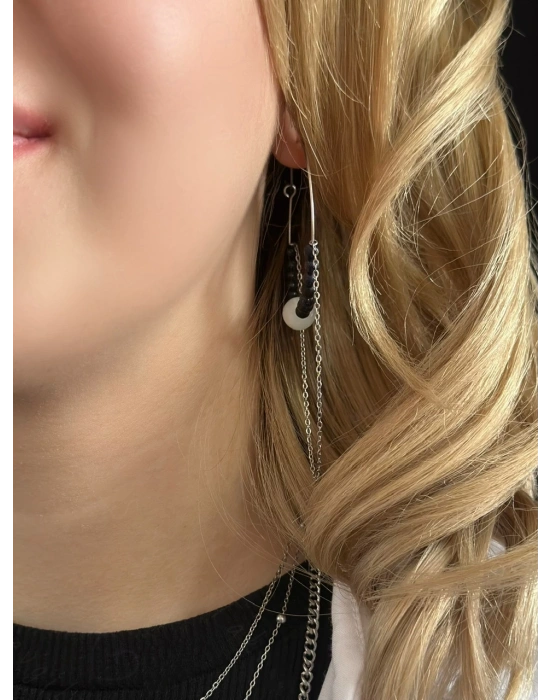 Aquamarin ve Yıldız Doğal Taşlı Çelik Küpe -Sonbahar Serisi