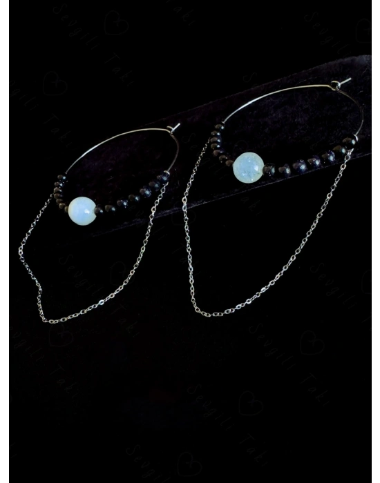 Aquamarin ve Yıldız Doğal Taşlı Çelik Küpe -Sonbahar Serisi