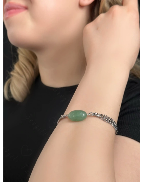 Aventurin Doğal Taşlı Çelik Bileklik | Bereket Serisi