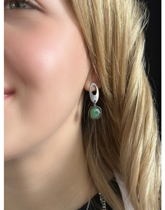 Aventurin Doğal Taşlı Çelik Küpe -Bereket Serisi