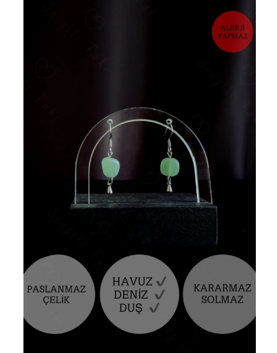 Aventurin Doğal Taşlı Çelik Küpe -Vega Serisi