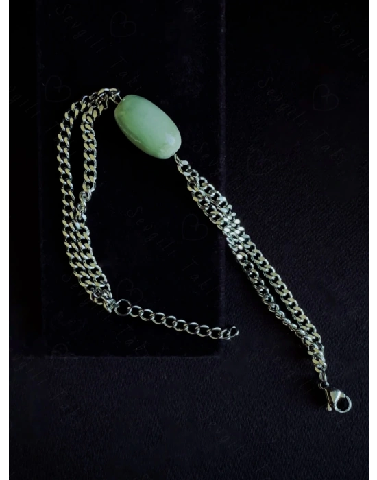 Aventurin Doğal Taşlı Çelik Bileklik | Bereket Serisi