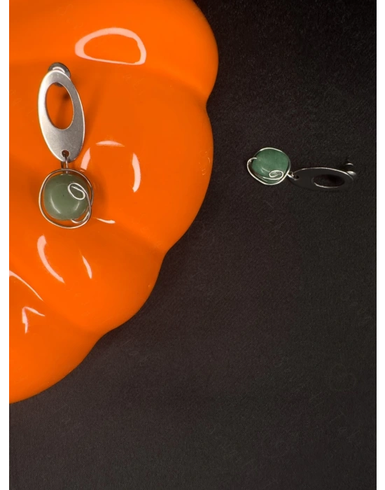 Aventurin Doğal Taşlı Çelik Küpe -Bereket Serisi