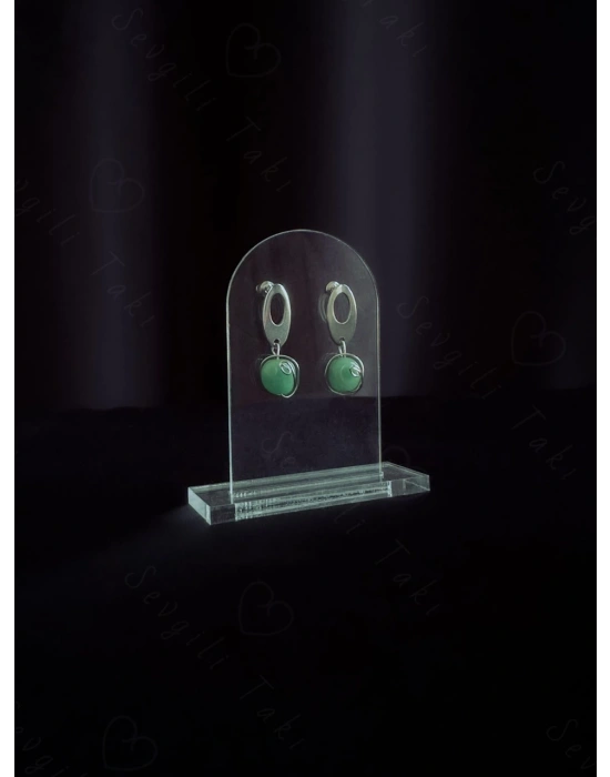 Aventurin Doğal Taşlı Çelik Küpe -Bereket Serisi