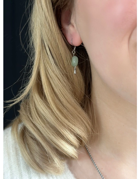 Aventurin Doğal Taşlı Çelik Küpe -Vega Serisi