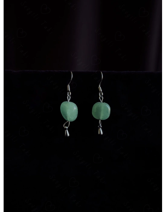 Aventurin Doğal Taşlı Çelik Küpe -Vega Serisi