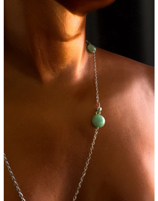 Aventurin ve Akik Doğal Taşlı Çelik Kolye | Bereket Serisi