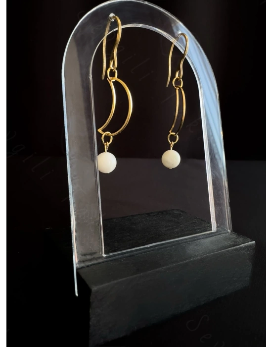 Ay Doğal Taşlı Çelik Küpe -Apollo Serisi