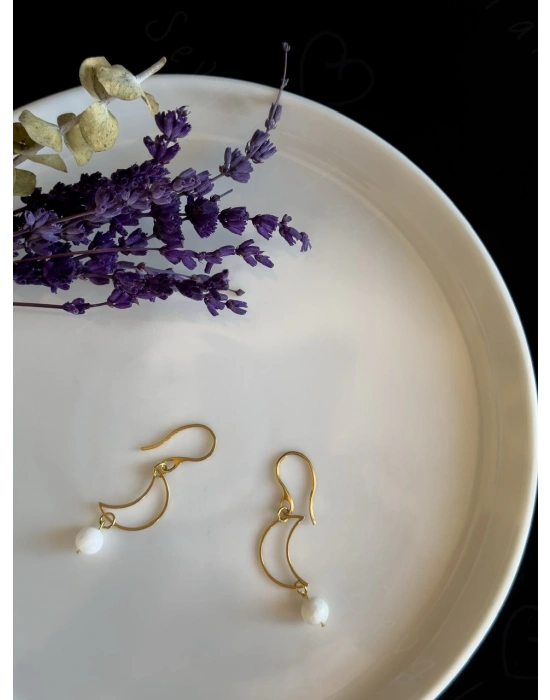 Ay Doğal Taşlı Çelik Küpe -Apollo Serisi