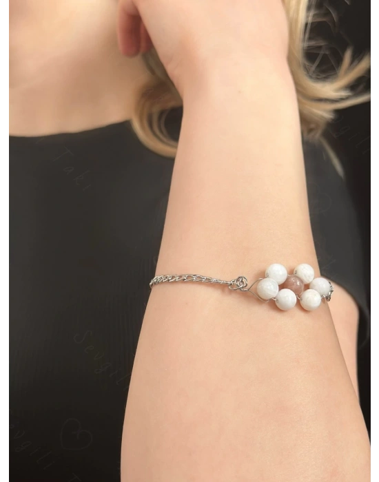 Ay ve Güneş Doğal Taşlı Çelik Bileklik -Denge Serisi