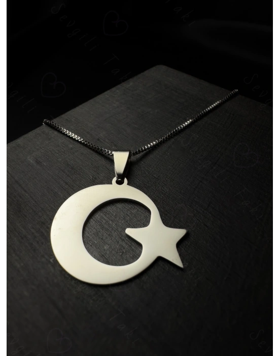 Ay Yıldızlı Çelik Zincir Kolye | Ata Koleksiyonu