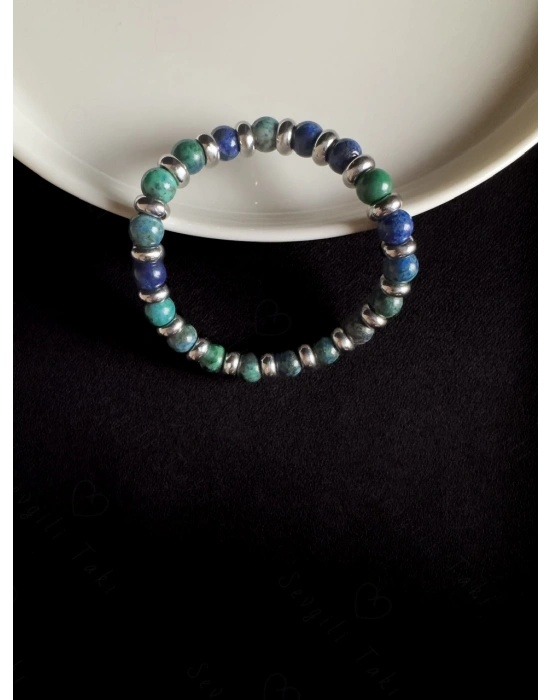 Azurit Doğal Taşlı Bileklik - Sevgili Takı Koleksiyonu