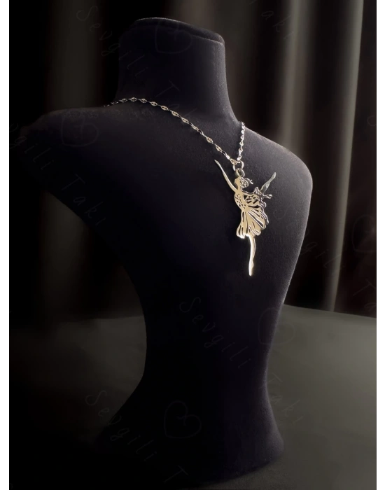 Balerin Charmlı Silver Çelik Kolye | Sevgili Takı Koleksiyonu