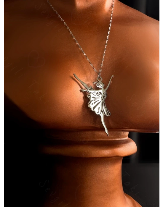 Balerin Charmlı Silver Çelik Kolye | Sevgili Takı Koleksiyonu