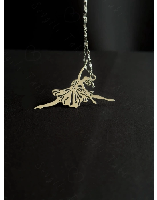 Balerin Charmlı Silver Çelik Kolye | Sevgili Takı Koleksiyonu