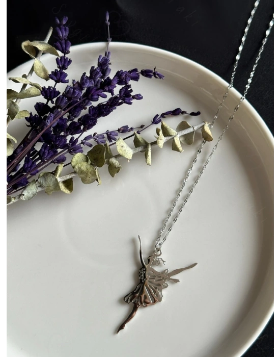 Balerin Charmlı Silver Çelik Kolye | Sevgili Takı Koleksiyonu