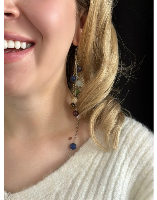 Çakra Doğal Taş Çelik Küpe -Sevgili Takı Koleksiyonu