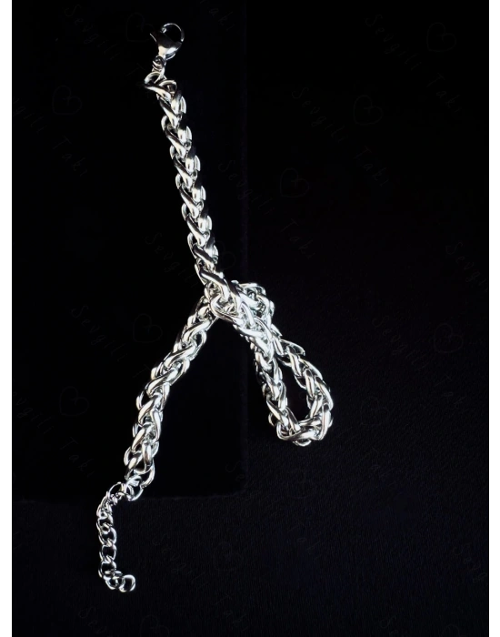 Burgu Model Çelik Zincir Bileklik | Karma Serisi