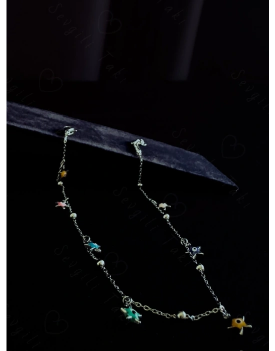 Renkli Yıldız Charmlı Çelik Halhal | Vega Serisi