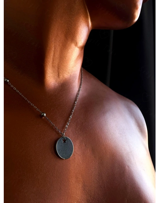 Oval Charmlı Çelik Kolye | Ege Serisi