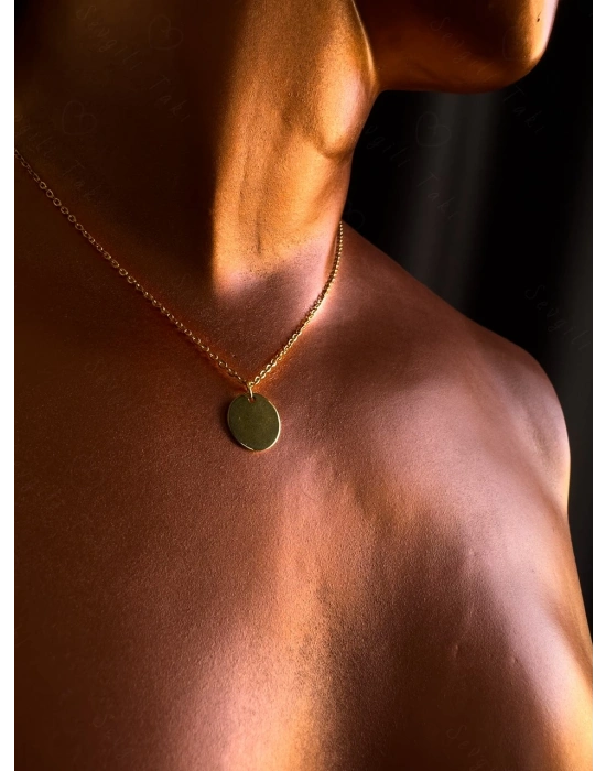 Oval Charmlı Gold Çelik Kolye -Karma Serisi