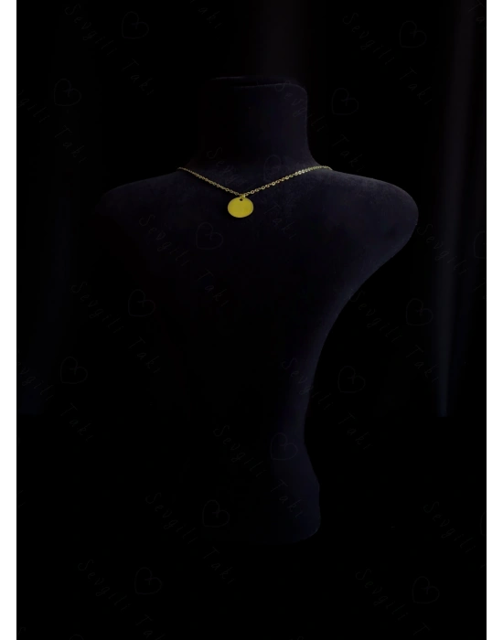 Oval Charmlı Gold Çelik Kolye -Karma Serisi