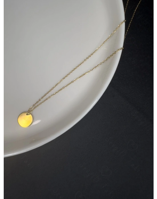 Oval Charmlı Gold Çelik Kolye -Karma Serisi