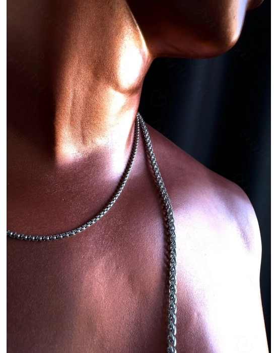 İki Zincirli Çelik Kolye | Nazar Serisi