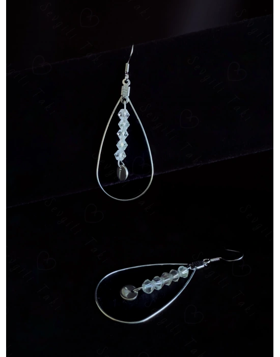 Şeffaf Boncuklu Çelik Küpe -Sevgili Takı Koleksiyonu