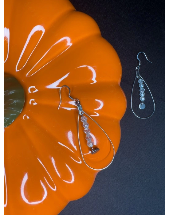 Şeffaf Boncuklu Çelik Küpe -Sevgili Takı Koleksiyonu