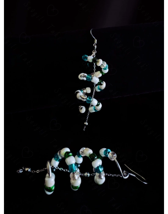 Zincir Sallantılı Boncuklu Çelik Küpe -Sonbahar Serisi