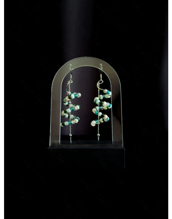 Zincir Sallantılı Boncuklu Çelik Küpe -Sonbahar Serisi