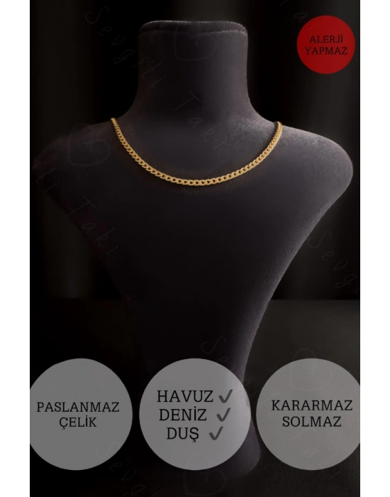 Choker İnce Düz Zincir Gold Çelik Kolye | Choker Serisi