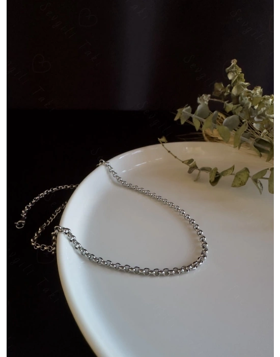 Oval Model Choker Çelik Zincir Kolye | Choker Serisi