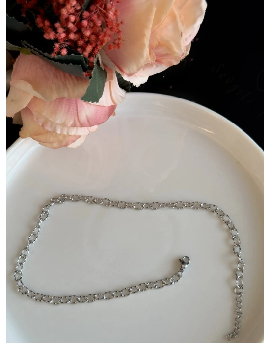 Choker(Tasma) Paperclip Kabartma Çelik Zincir Kolye | Choker Serisi