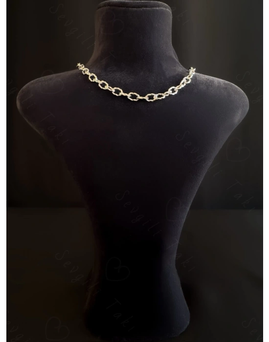 Choker(Tasma) Paperclip Kabartma Çelik Zincir Kolye | Choker Serisi