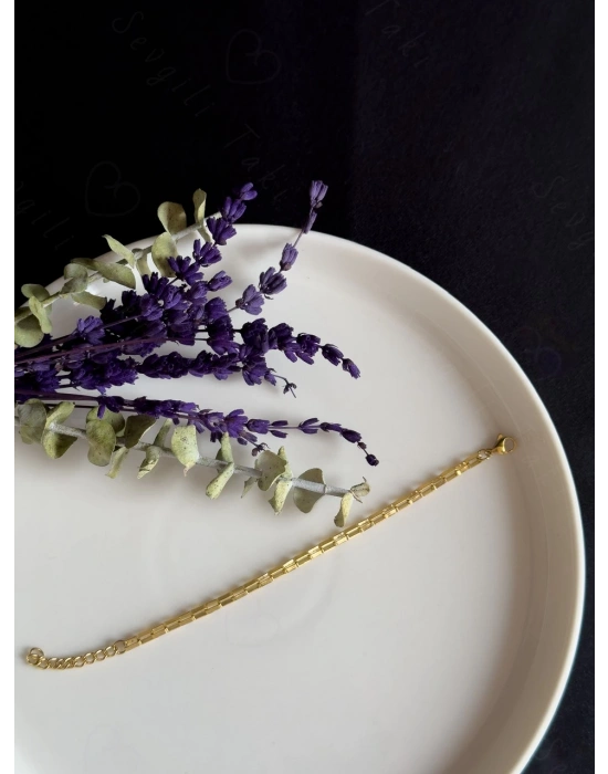 Dikdörtgen Zincirli Gold Çocuk Çelik Bileklik | 777 Serisi