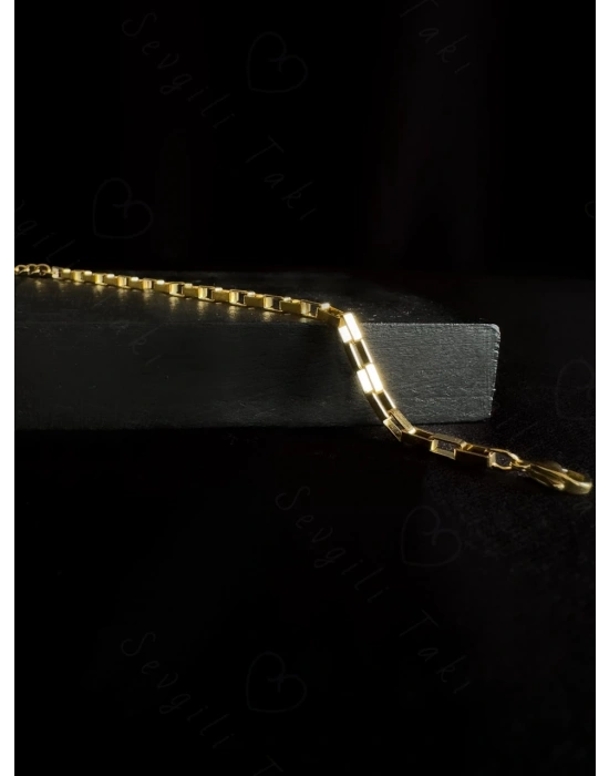 Dikdörtgen Zincirli Gold Çocuk Çelik Bileklik | 777 Serisi