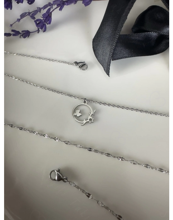 Lip(Dudak) Zincirli Çiçek Motifli Çelik Kolye | Sevgili Takı Koleksiyonu