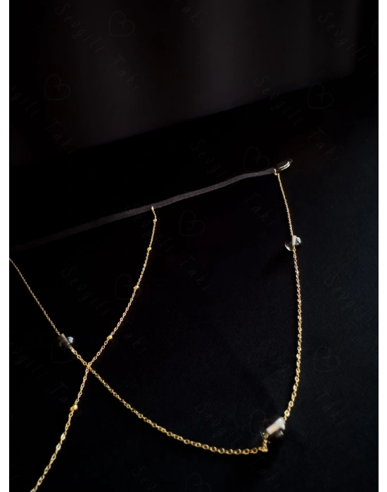 Dumanlı Kuvars Doğal Taşlı Çelik Zincir Bacak Takısı -777 Serisi