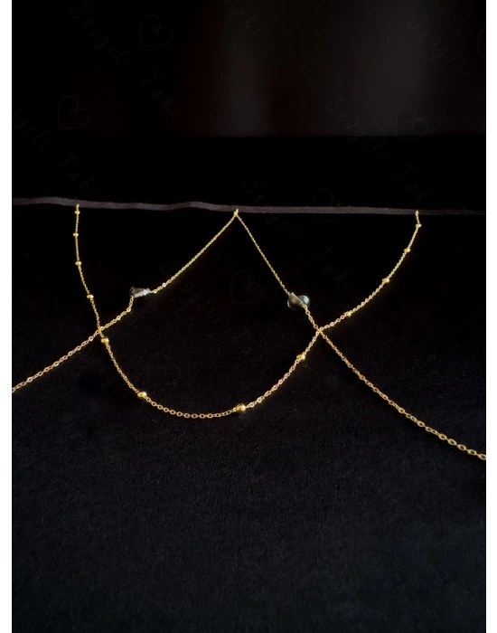 Dumanlı Kuvars Doğal Taşlı Çelik Zincir Bacak Takısı -777 Serisi