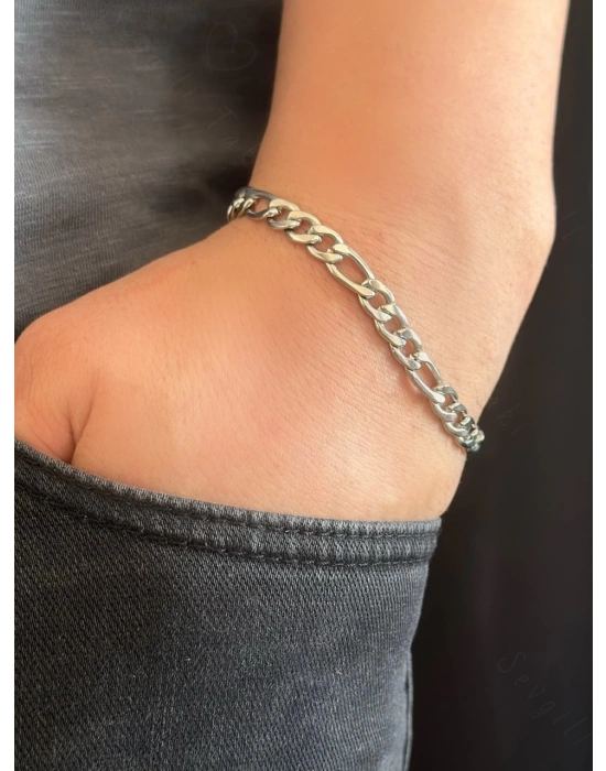Figaro Model Yassı Çelik Zincir Bileklik | Vega Serisi