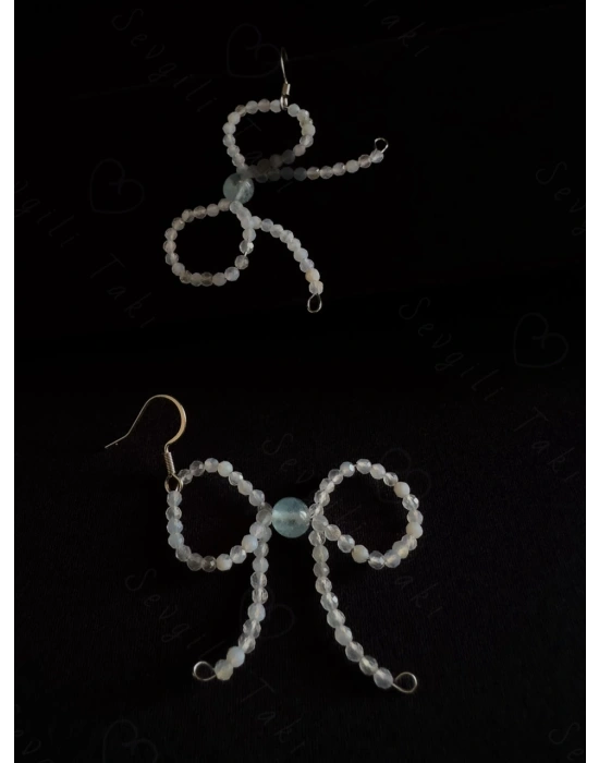 Fiyonk Model Aquamarin Doğal Taşlı Çelik Küpe - Sevgili Takı Koleksiyonu